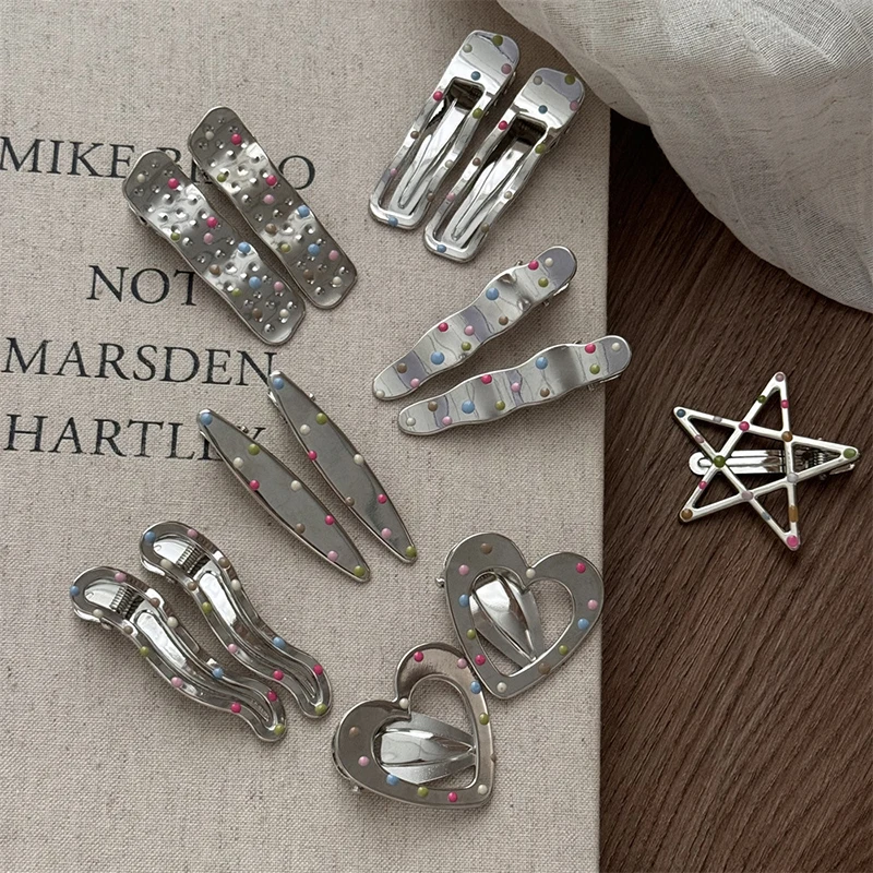 Silvery Y2k Hair Clips For Women Elegant Metal Duckbill Clip Side Bangs Barrettes Girls Hair Accessories