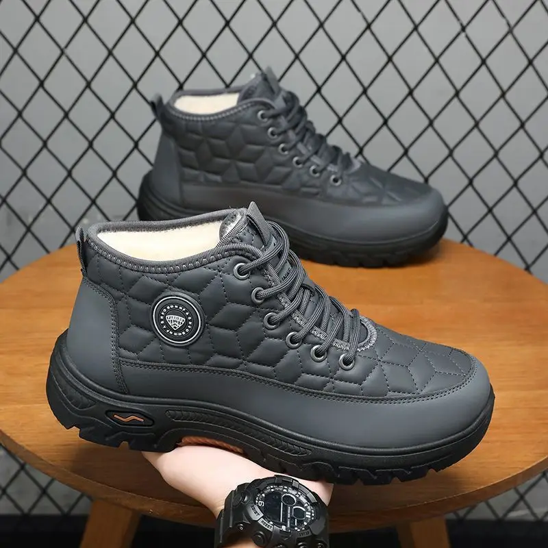 Men's Winter Thickened Fleece Lined Snow Boots Comfortable Round Toe Cotton Shoes Anti-slip Soft Bottom Casual Style