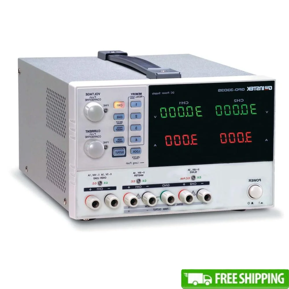 Triple-Output Programmable DC Power Supply 30V 3A 1mV 1mA Resolution Air-Cooled 195W PSU USB Connector Compact Design PC Testing