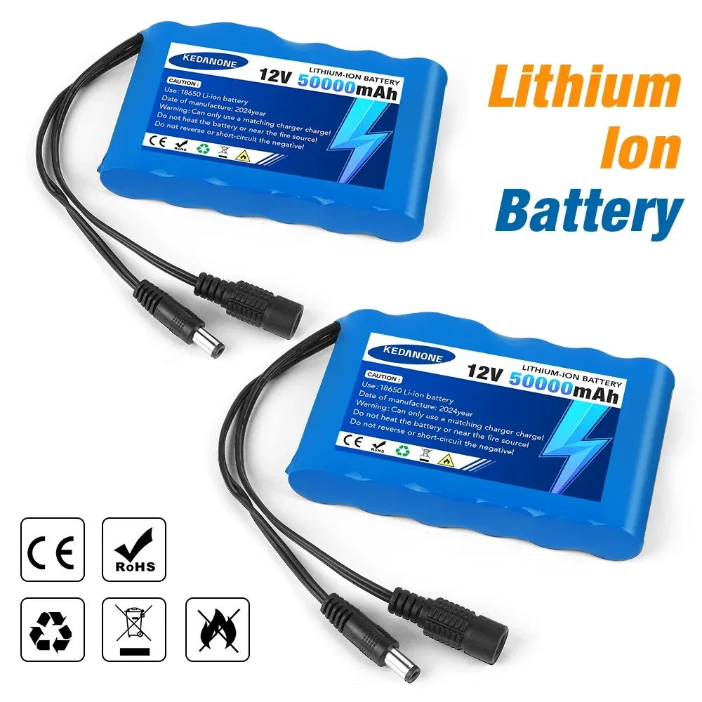 Paquete de batería recargable portátil de iones de litio 50000, 12V, 18650 mah, adecuado para monitor de cámara CCTV, cargador adicional