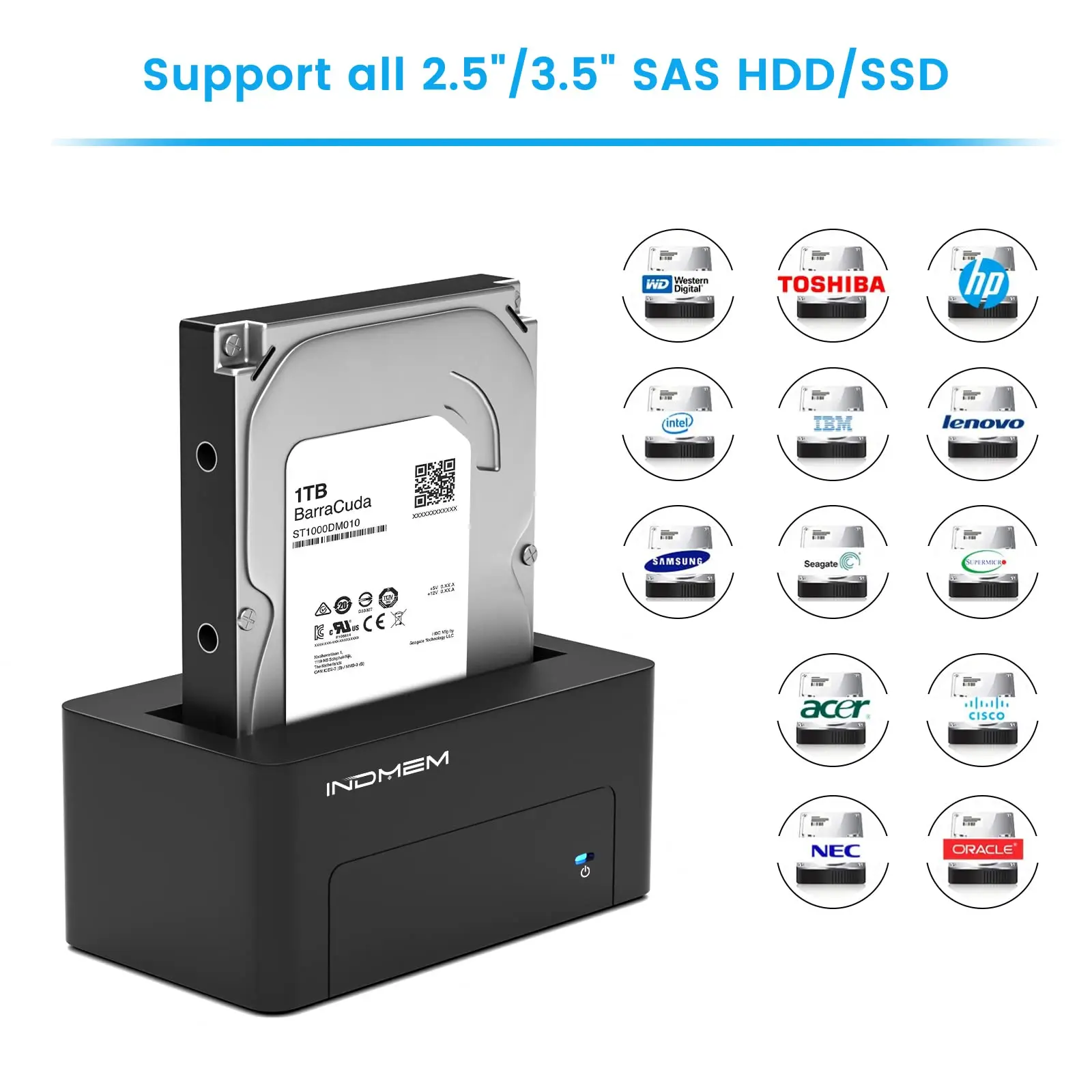 Imagem -02 - Indmem-sas to Usb 3.0 Docking Station Adaptador de Alimentação Adaptador de Alimentação ac Externo 2.5 3.5 Servidor Hdd Ssd 12v 2a