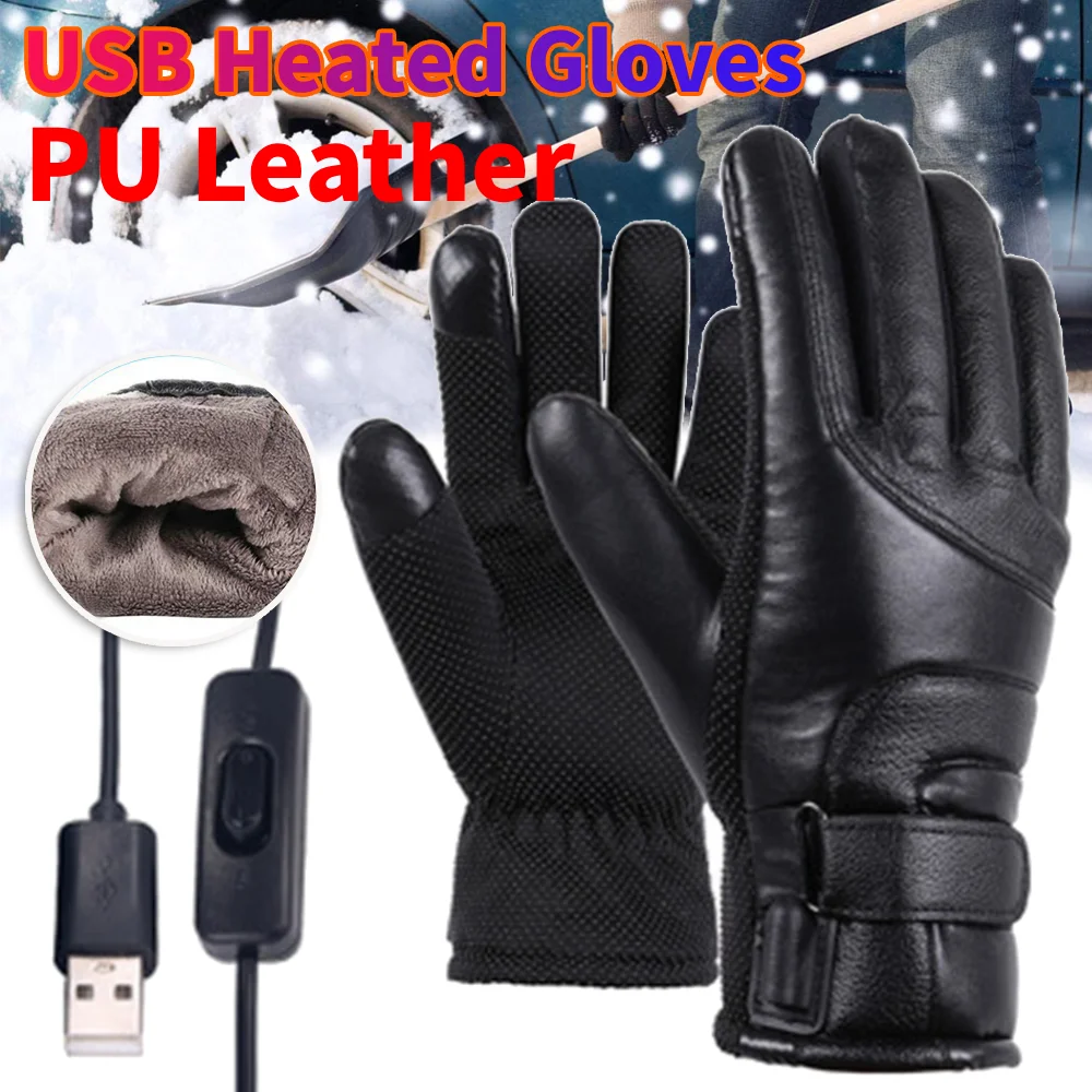 

Кожаные термоперчатки с подогревом, водонепроницаемые уличные теплые перчатки с подогревом рук, сенсорный экран, грелка для рук для пеших прогулок, катания на лыжах, рыбалки