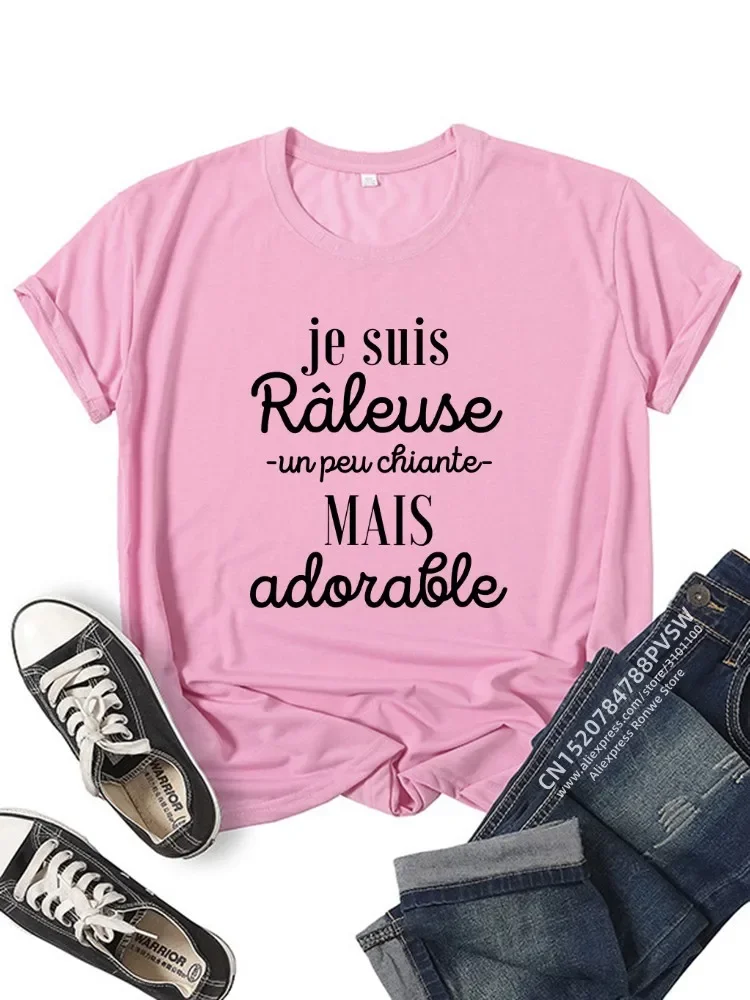 France Letter Humour-Je Suis Râleuse Un Peu Chiante Mais Adorable Graphic T-shirt Girl Y2K Harajuku Black Pink Red New Tee Tops