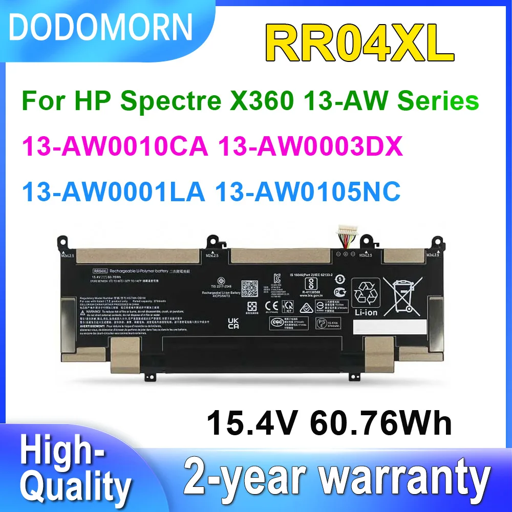 

DODOMORN RR04XL For HP Spectre X360 13AW 13-AW0010CA 13-AW0105NC 13-AW0003DX AW0001TU HSTNN-OB1M Laptop Battery 15.4V 60.76Wh