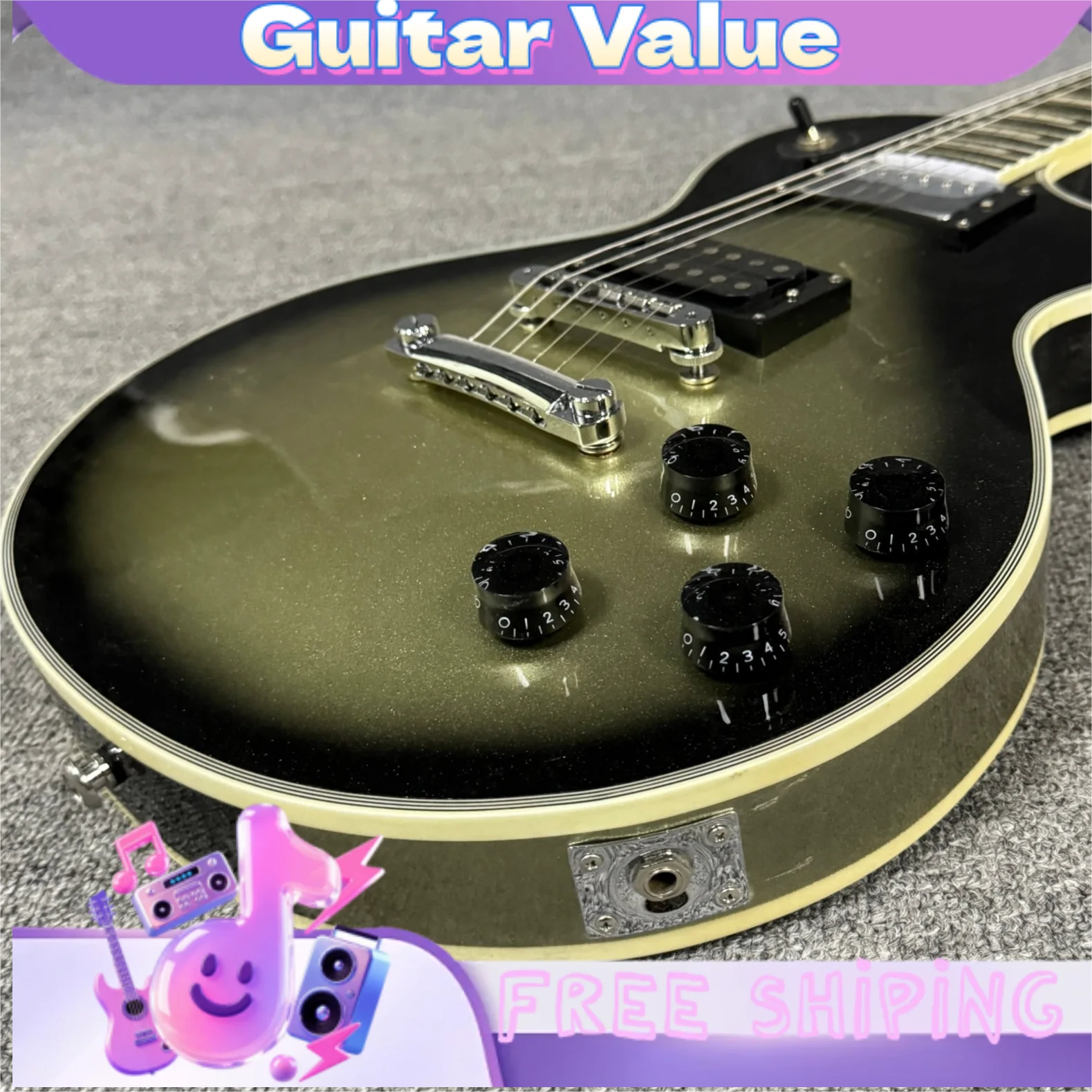 Black-to-Gray Sunburst  Electric Guitar HH Pickups Lpgui Mahogany Body Custom Black Hardware  22 Tone