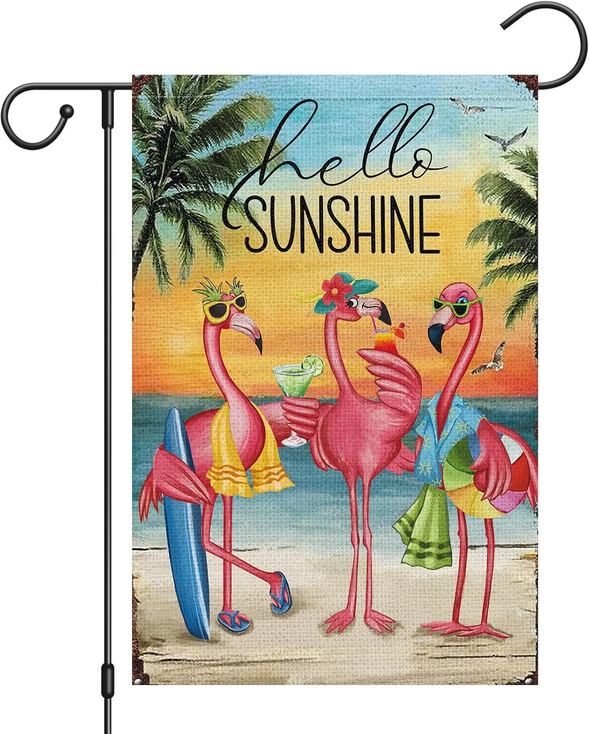 Heyfibro Flamingo Garden Flag Hello Sunshine Hawaii Tropical Beach Holiday Garden Flags 12x18 Double Sided Burlap Welcome Su kkz