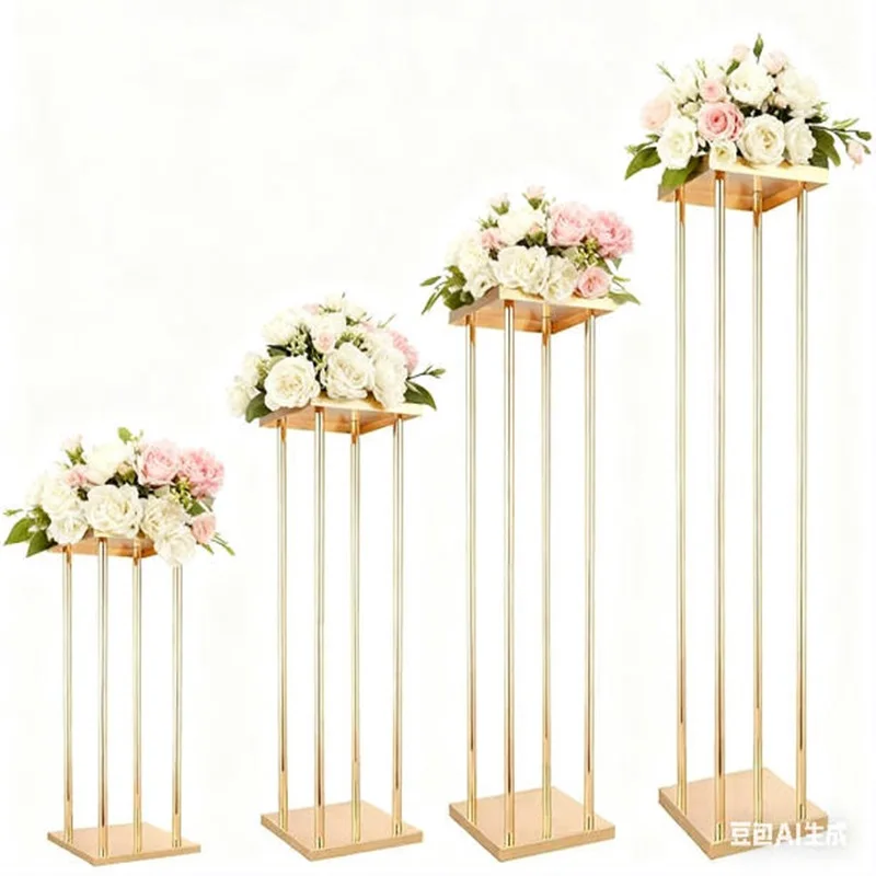 10 PCS/ LOT Flower Vase Gold Geometric Shape Wedding  Electroplating Props Gold Iron Square Frame Flower Stand Decoration  Suppl