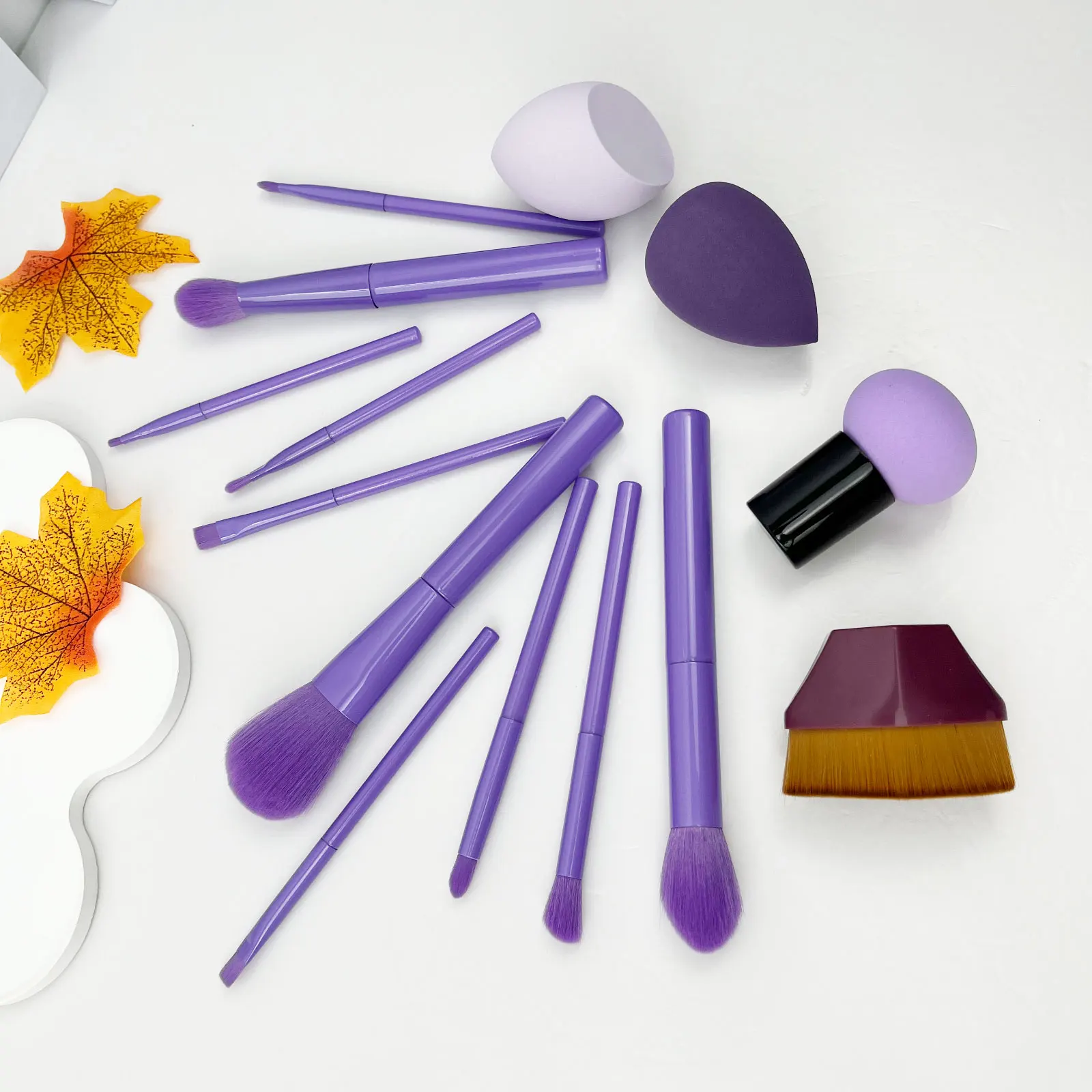 

Hot Selling All-Purple Makeup Brush Set Mushroom Head Powder Puff Slant Teardrop Beauty egg Sponge Premium #55 Foundation Brush