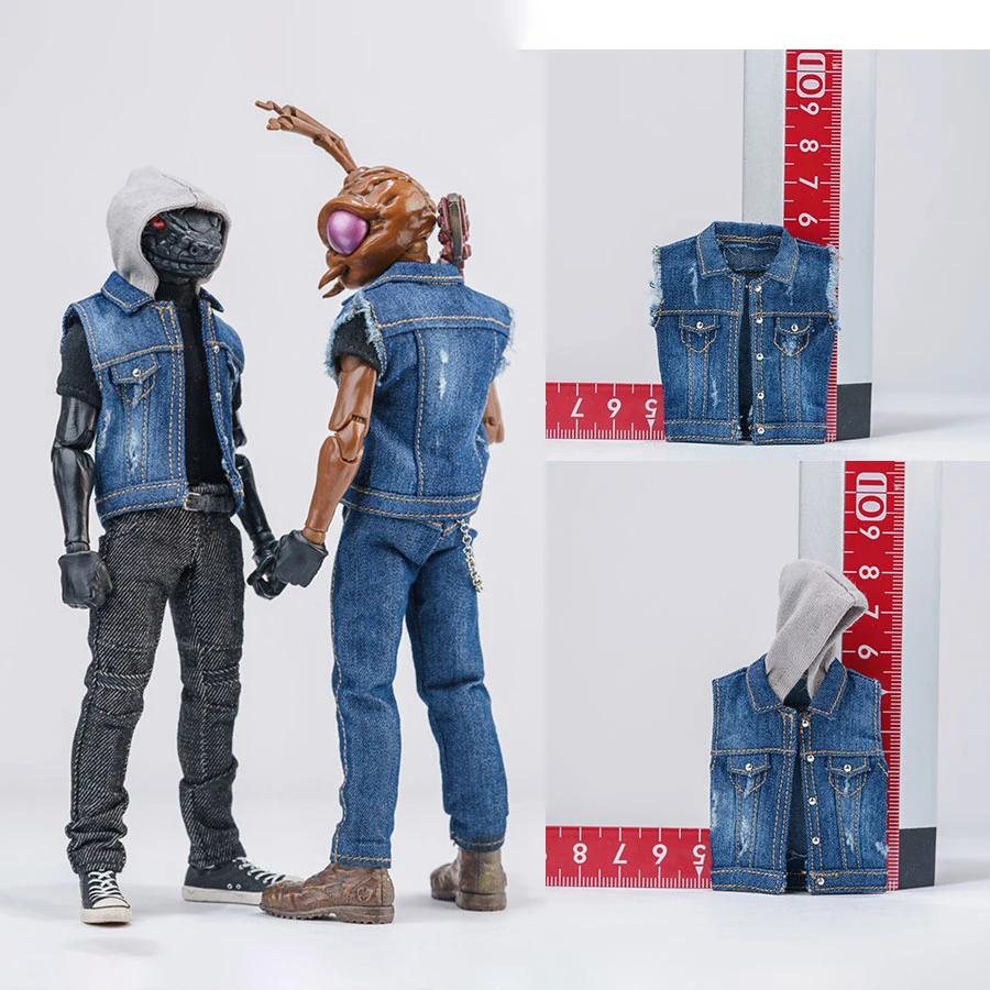

1/12 Scale Sleeveless Cowboy Denim Vest Hooded Cowboy Vest Clothes Model Fit 6'' Male Soldier Action Figure Body Dolls