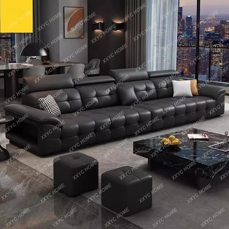 SS  minimalist Lawrence leather sofa living room high-end inline backrest adjustable new top layer cowhide sofa