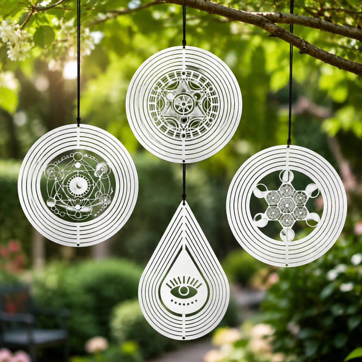 Hypnotic Wind Spinner 3D Flowing Mystical Sacred Geometry Mandala Wind Catcher Amulet Hanging DIY Garden Decor Mirror Reflective