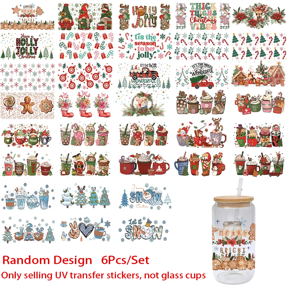 

Random pattern 6 pieces/set of UV DTF cup stickers - waterproof, easy to stick stickers for cups, glassware waterproof stickers