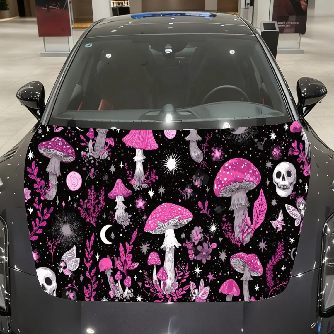 

Fantasy Skull Mushroom Car Hood Wrap, Car Hood Decal, Car Exterior Accessory, Waterproof and Self-adhesive Auto Cover Sticker, C