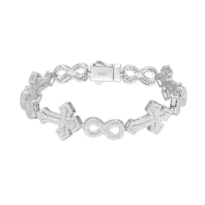 S925 Sterling Silver Moissanite Infinity Crosses Link Chain Bracelets Women Men Hip Hop Bling Ice Out Rapper Jewelry