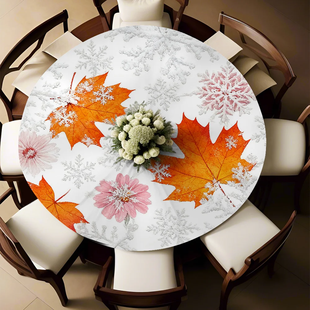 1pc Round Tablecloth, Material, 2D Flat, Watercolor Autumn/Winter Element Pattern, Perfect for Home, Kitchen, Dining, Party