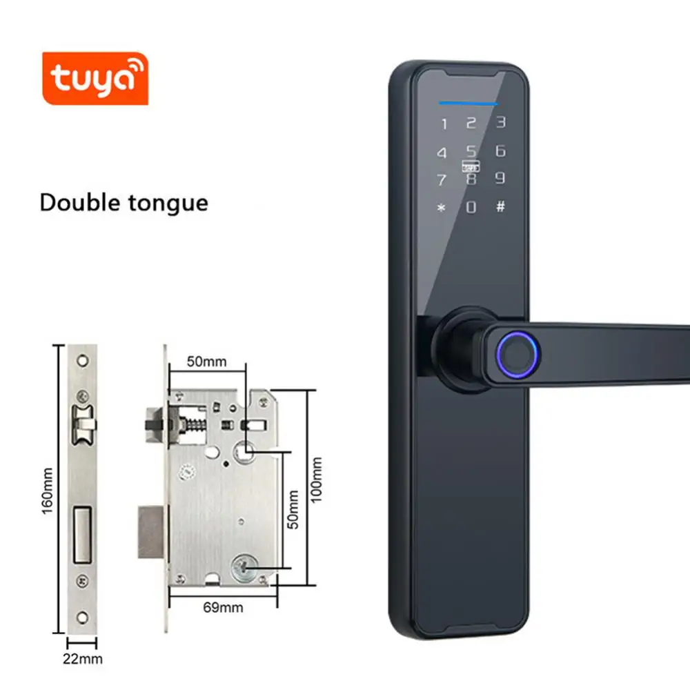 Tuya WiFi Smart fingerprint lock door lock Electronic With Smart Card Password Key Unlock USB Emergency Charge anti-theft door