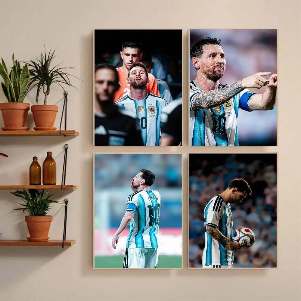 L-Lionel M-Messi Poster Self-adhesive Art Waterproof Paper Sticker Coffee House Bar Room Wall Decor