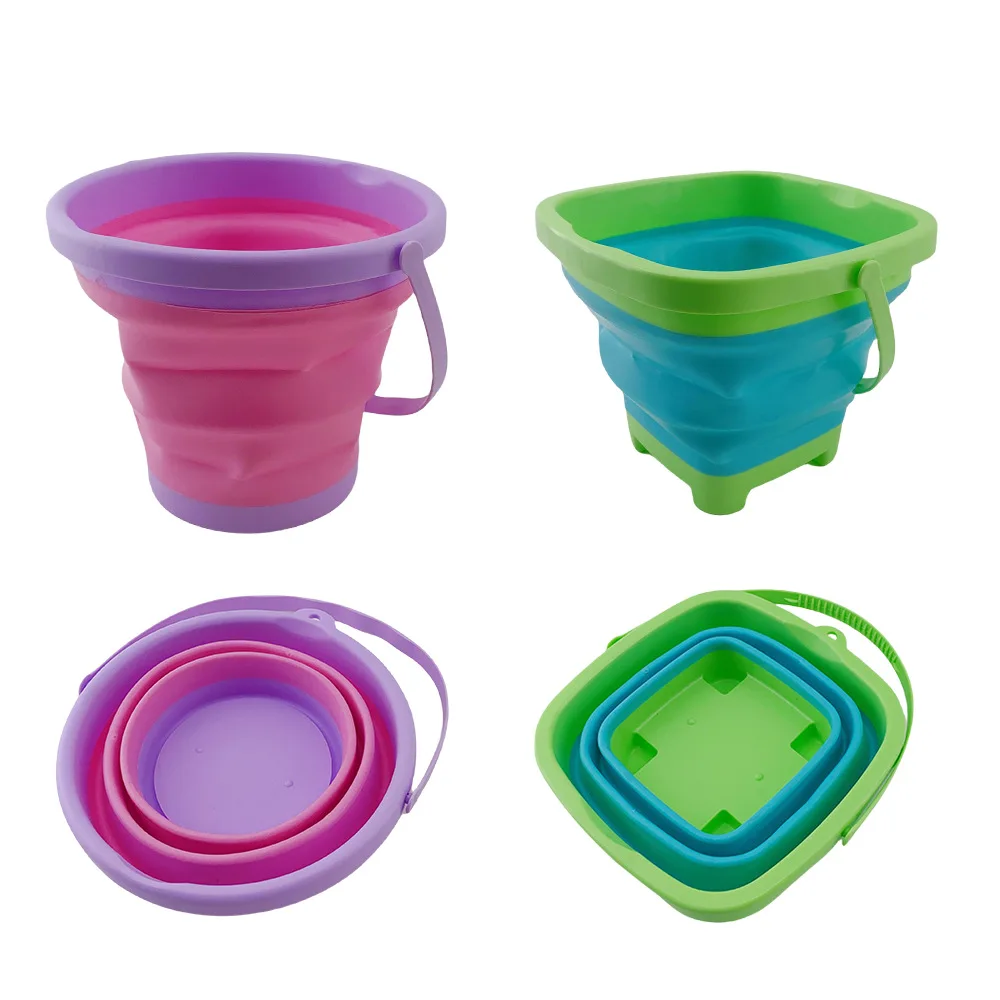 ยางนุ่มใหม่ 2.5L พับถังแบบพกพากลางแจ้งเด็กซิลิโคนทรายชายหาดเล่นน้ําชุดฤดูร้อนเกมของเล่น