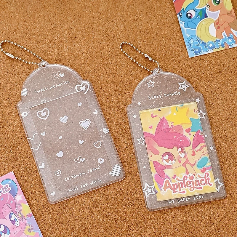 Transparent Glitter Photocard Holder Mini Idol Photo Frame Cute Photo Card Holder ID Card Display Protective Sleeve Stationery