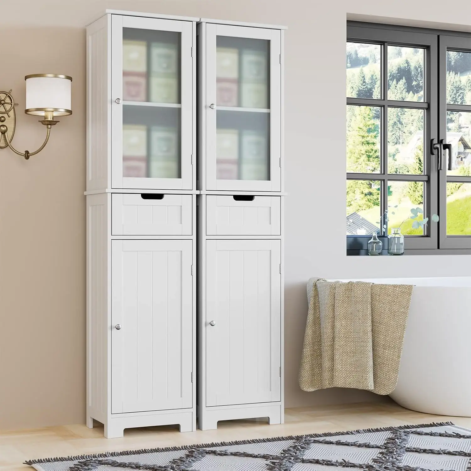 Bathroom Cabinet, Storage Cabinet with 2 Doors & 1 Drawer, Floor Freestanding Cabinet with Adjustable Shelves, Narrow T