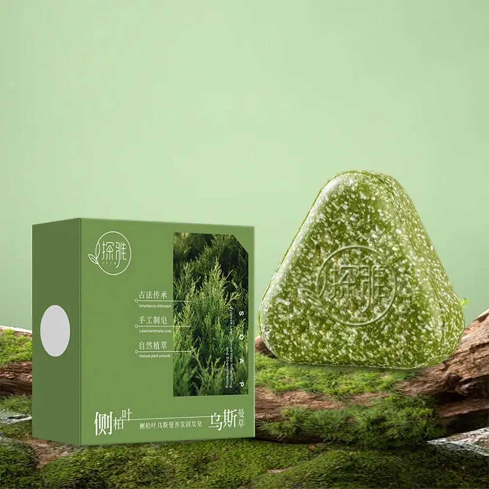 Usman Grass&Platycladus Herbal Shampoo Soap Natural Treat Scalp Loss Hair Strengthens Oil Roots Cleanses Controls U7K5