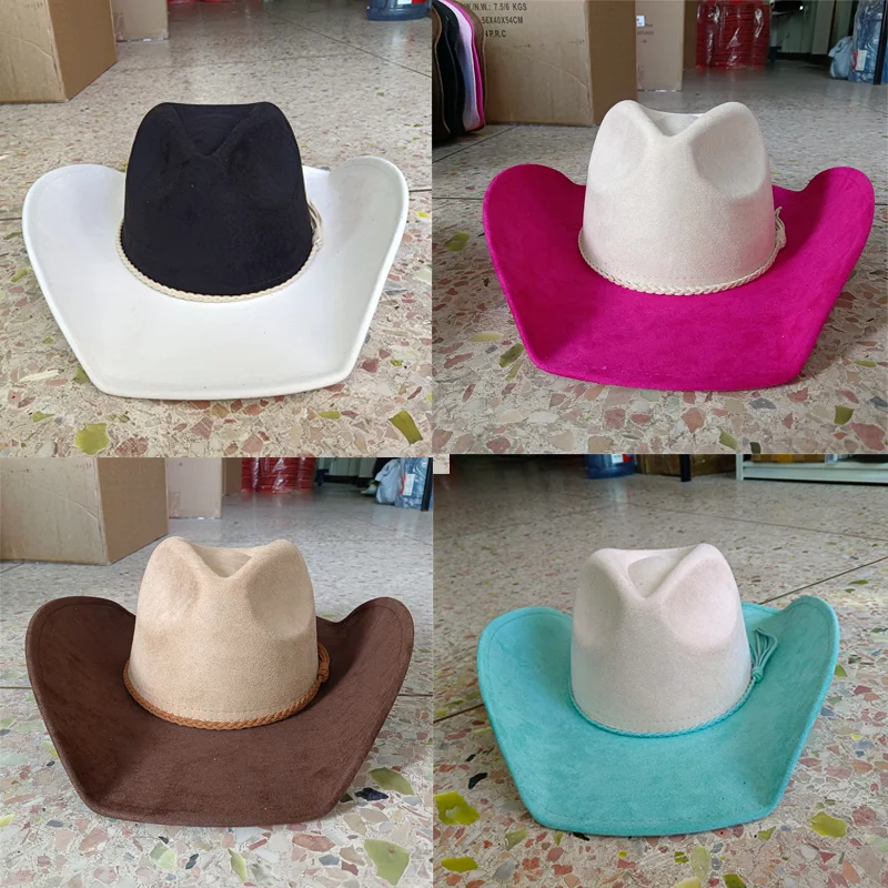 Latest Model Two-Tone Patchwork Cowboy Hat Autumn and Winter Women's Felt Hat Wide Brim Hat Cowboy Hat Mint Gorras Hombre