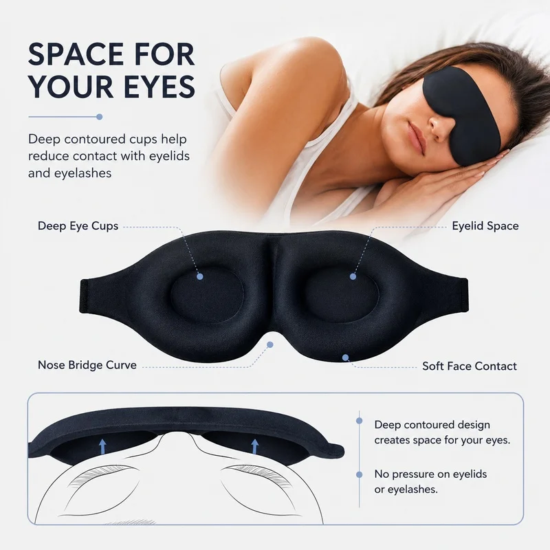 3D Sleep Mask With Deep Eye Cups No Eye Pressure Light Blocking Adjustable Travel Eye Mask For Women Men Flight Nap