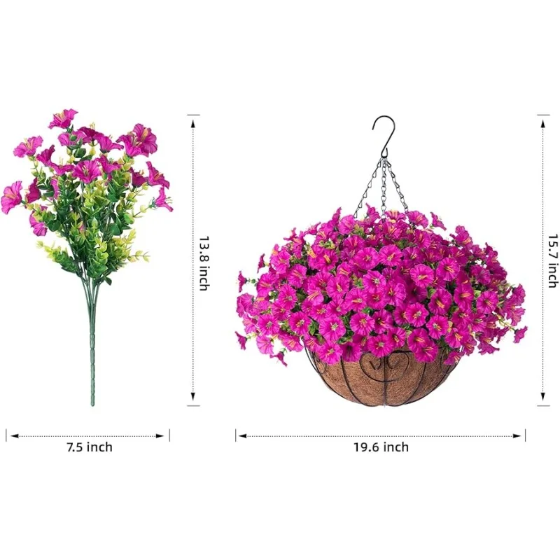 Artificial Fake Hanging Flowers Plants in Basket for Outdoor Decoration, 12 Pcs Faux Morning Glory in Planter Realistic UV Resis