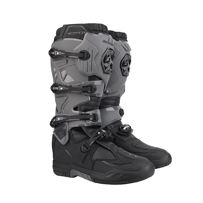 SCOYCO Racing Motocross Boots High Level Motorcycle Boot Men CE Riding Knee High Boots Stitched- compound Rubber Grip Outsole