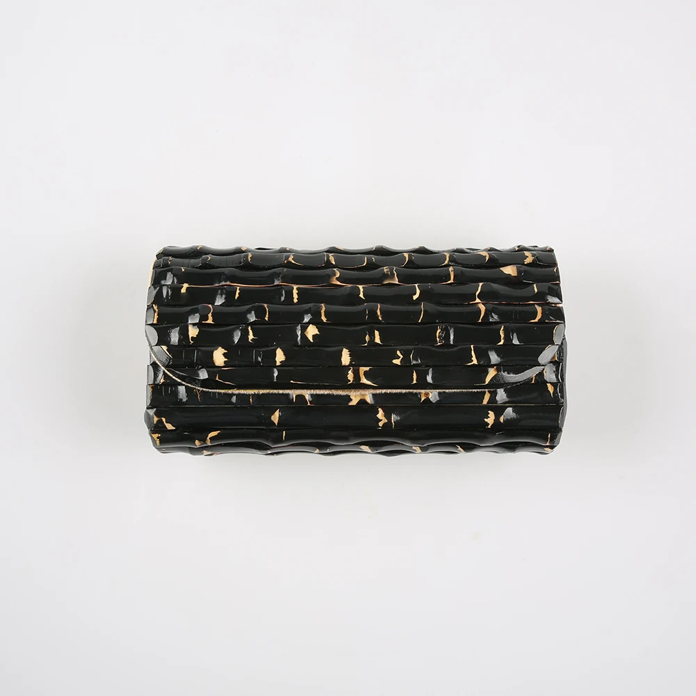 Nilerun New Fashion Creative Shiny Black Paint Unique Handmade Real Hard Natural Bamboo Root Evening Bag Purse Clutch for Women