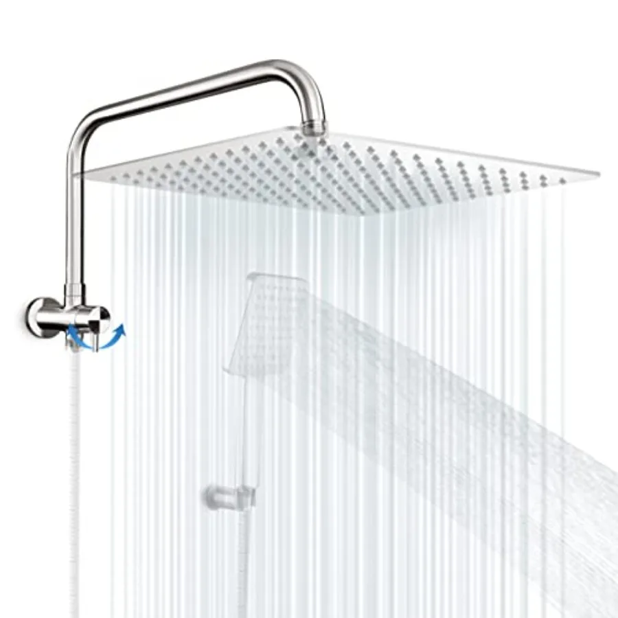 

® All Solid Metal 3-Way Shower Arm Diverter Valve with 16 Inch Shower Head Extension Arm And High Rise Extender for Handheld an