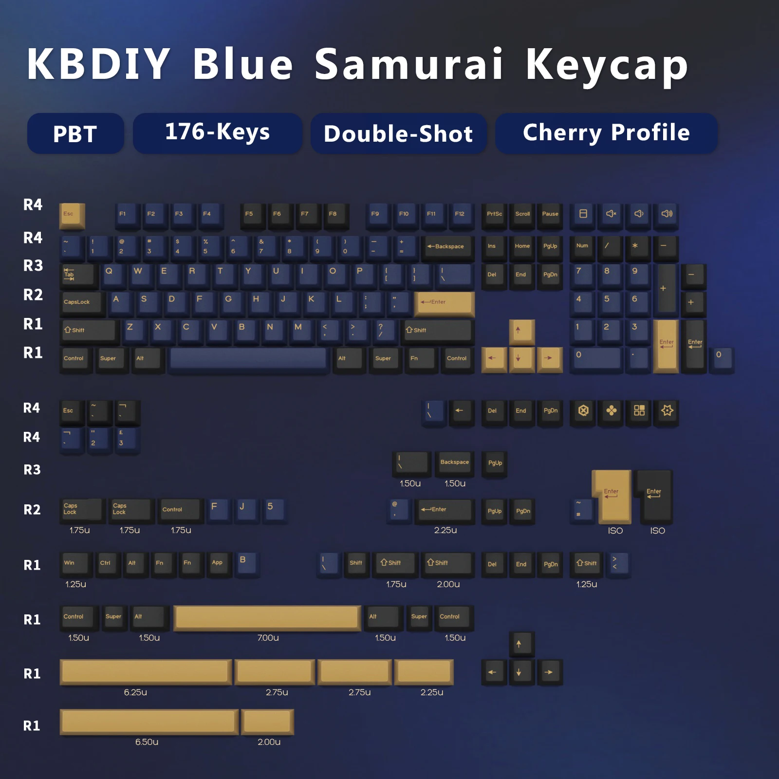 Imagem -02 - Kbdiy-gmk Samurai Azul Keycap Perfil Cereja Tiro Duplo Pbt Iso Keycaps para Gamer Kit de Teclado Mecânico Gaming Point