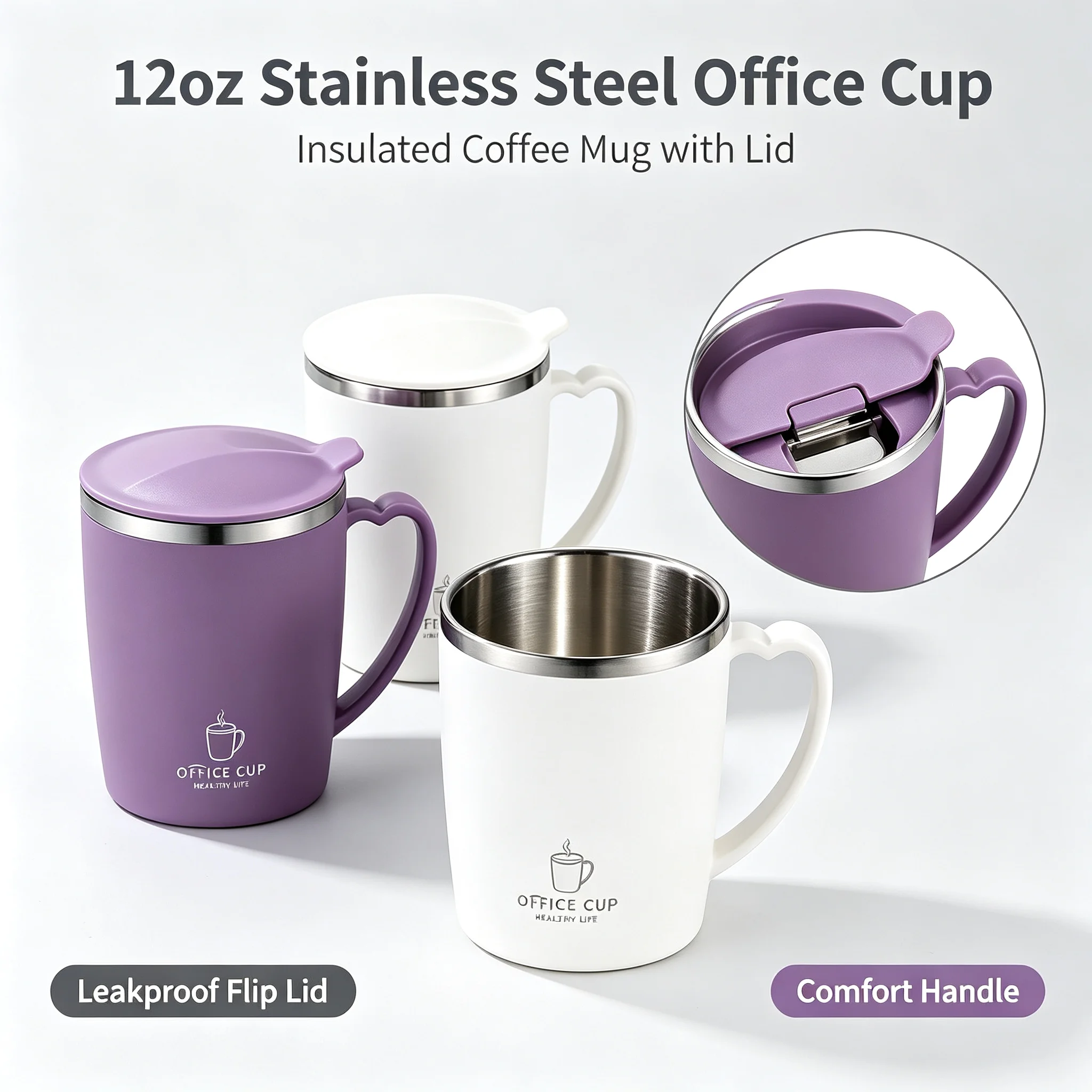 Double Wall 304 Stainless Steel Coffee Tea Mug, Double Layer Insulated Drinking Cup, Multicolor for Home Office Use