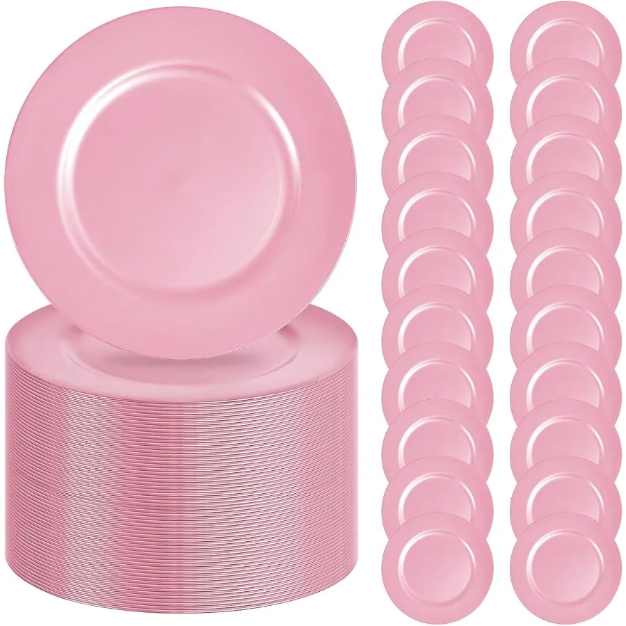 

50 Pcs Pink Charger Plates 13" Round Charger Plates Bulk Solid Chargers for Dinner Plate Decorative Pink Plastic Chargers Plate
