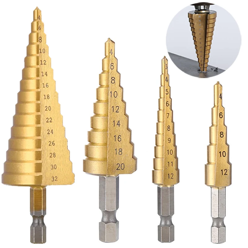 3pcs 3-12mm 4-12mm 4-20mm 4-32mm Straight Groove Step Drill Bit Set Titanium Coated Wood Metal Hole Cutter Core Drill Bit Set