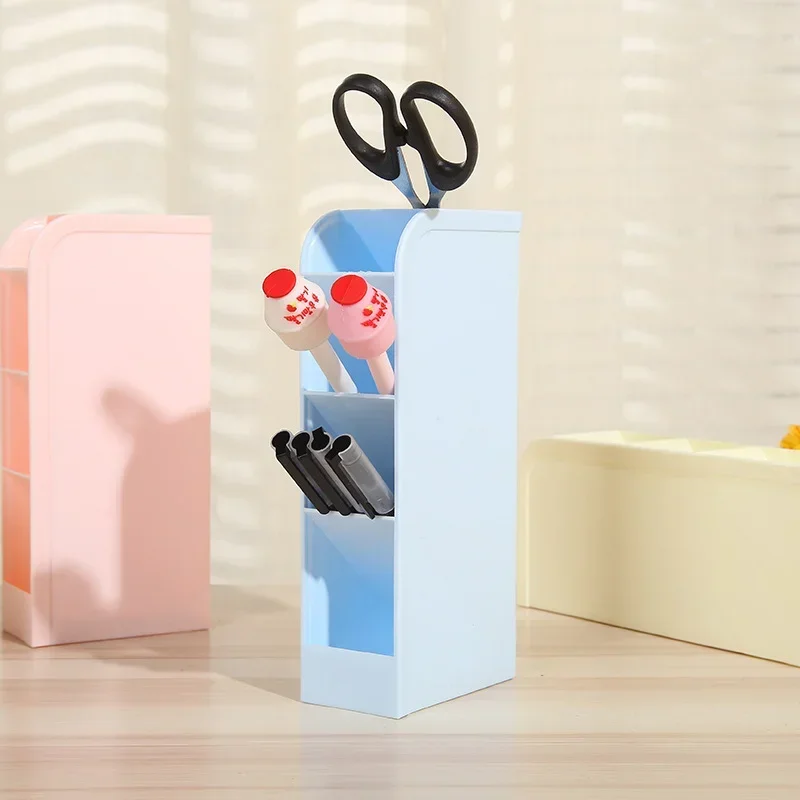 Desk Pen Holder Pencil Makeup Organizer Desktop Organizer for Cosmetics Plastic Storage Box School Office Kawaii Stationery