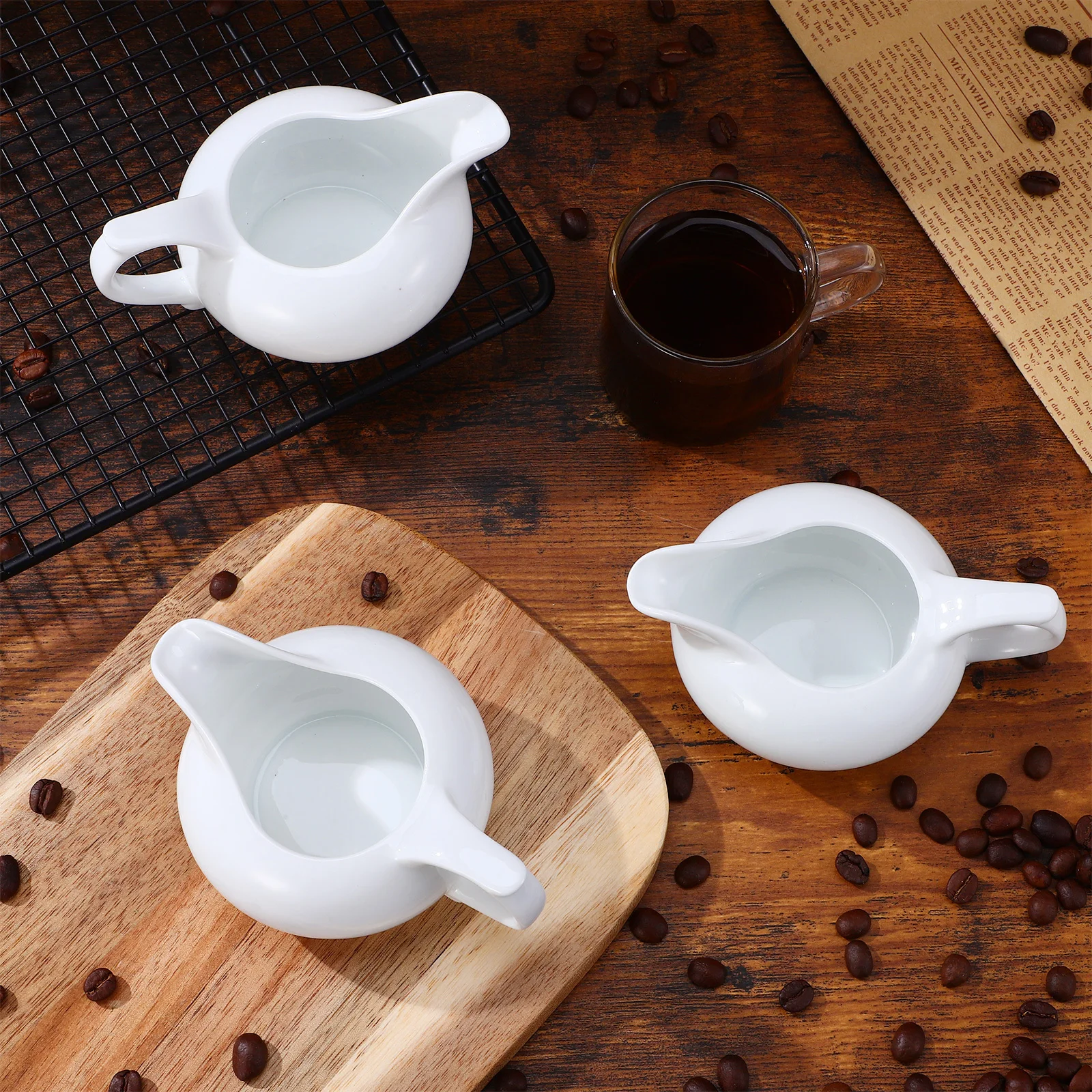 3Pcs Latte Art Pitcher Set Premium Ceramic Frothing Jug for Coffee Steaming Measuring Pouring Precise Control Tool Kit