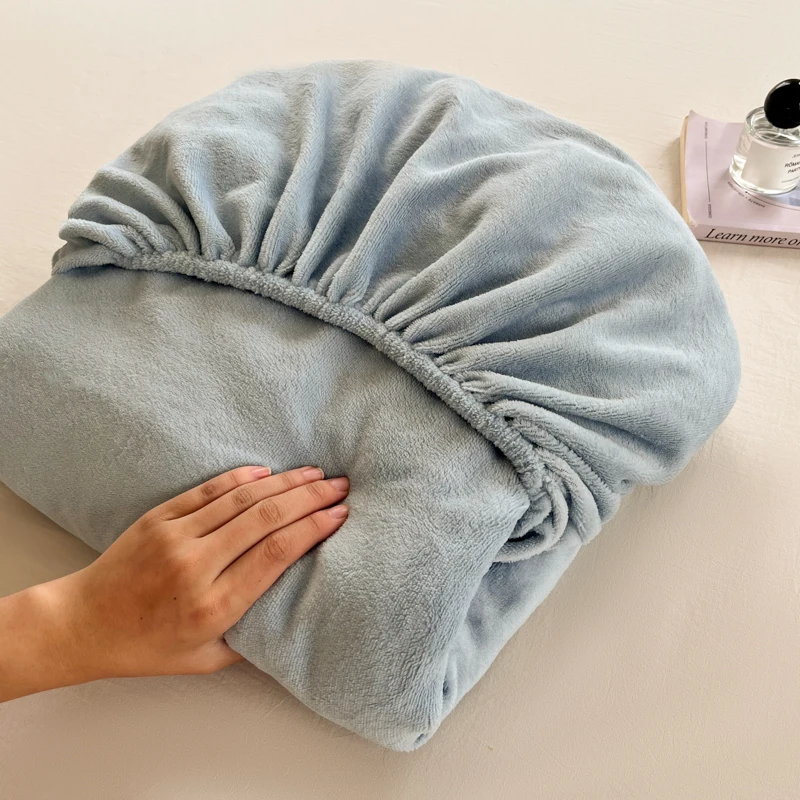 Nueva funda de colchón térmica de terciopelo, sábanas de tela de felpa para invierno, funda de cama, juego de sábanas para cama individual doble King Queen