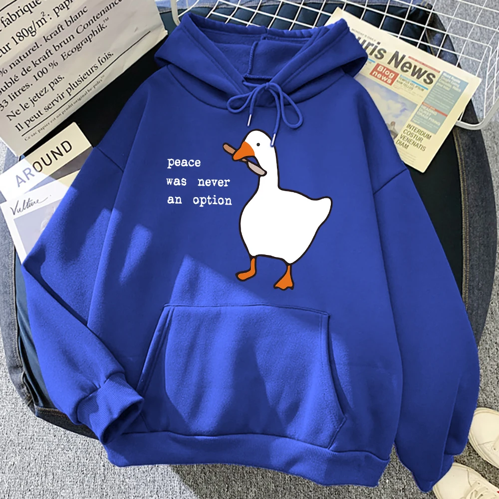 Peace Was Never An Option Goose Print Women Clothing Fashion Oversized Sweatshirt Hoody Creativity Street Pocket Womens Hoodies