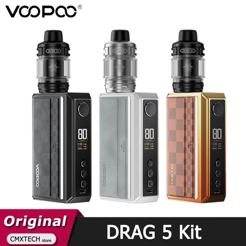 Voopoo Drag 5ชุดกล่อง177W ดั้งเดิมบุหรี่ไฟฟ้า TC VAPE พร้อม5.5มล. uforce-X พอดีกับถัง PNP x คอยล์อิเล็กทรอนิกส์ DTL 18650 Vaporizer