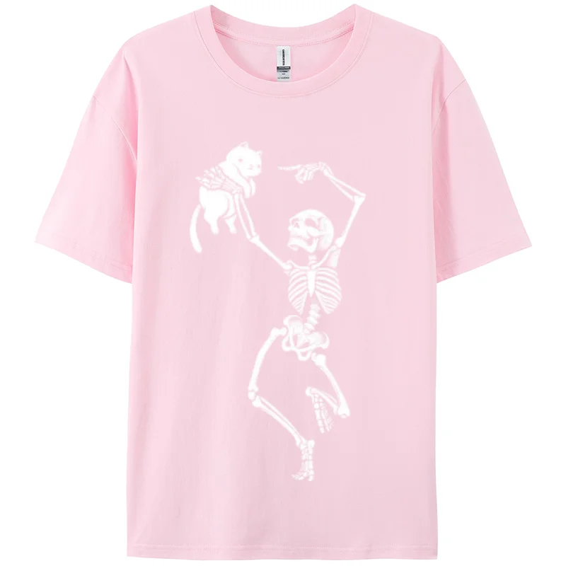 Camiseta 100% de algodón con estampado de calavera para mujer, ropa de trabajo de manga corta elástica de gran tamaño, Top suave y cómodo, color negro