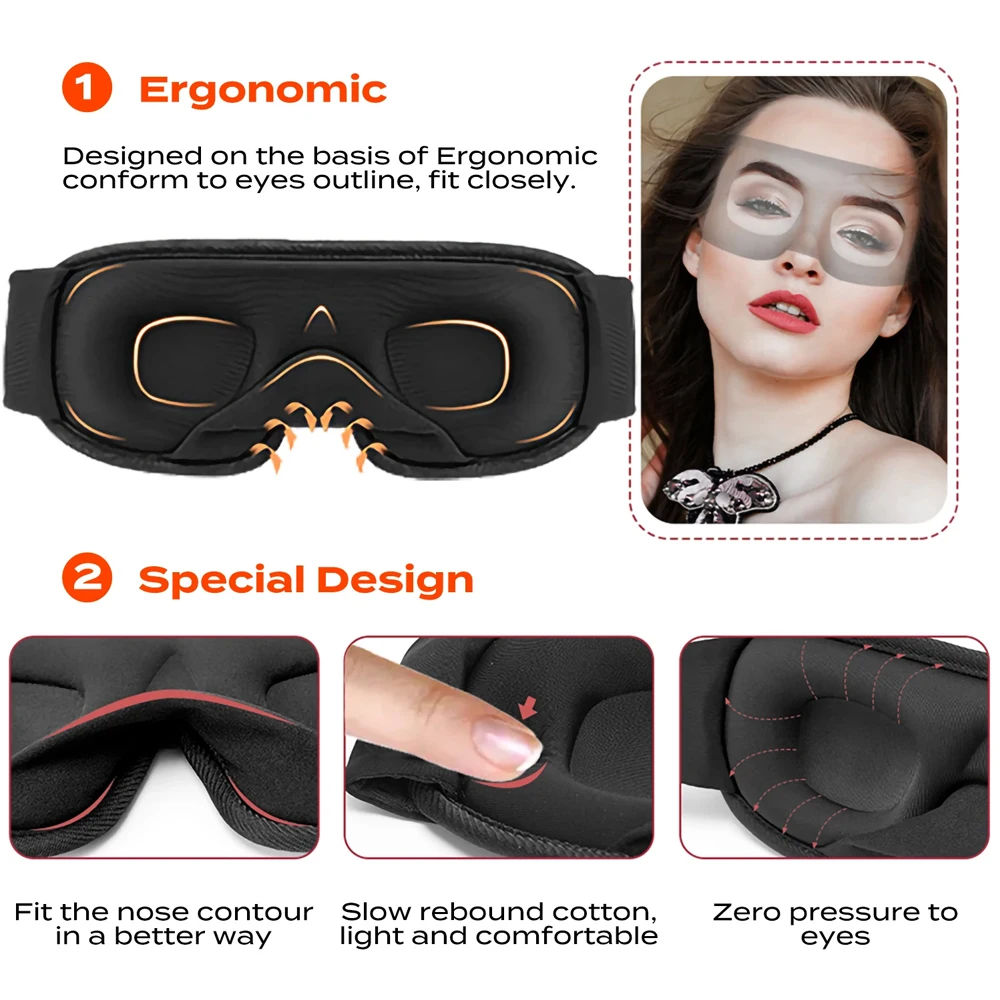 Maschera per dormire 3D 100% maschere per dormire Blockout per donna uomo, con cinturino regolabile Soft confortevole Travel Eyeshade Slaapmasker