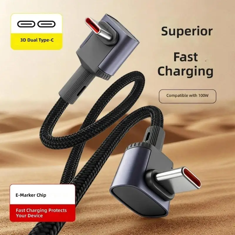 Type C to Type C Angled Charging Cable, 100W Power and USB 2.0 Data Transfer for Desks, Gaming Areas, and Near Devices 896C