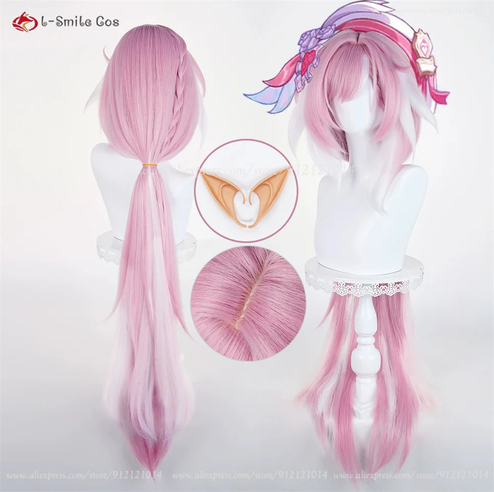 

Messenger of Love Elysia Cosplay Wig 115cm Pink Highlights White Wigs For Women Cosplay Anime Wigs Heat Resistant Synthetic Hair