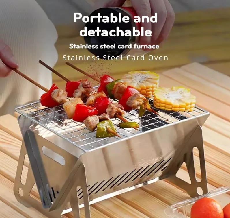 

Outdoor Folding Barbecue Stove, Stainless Steel, Convenient Card Type Firewood Stove, Mini Barbecue Rack, Household Zi Stove