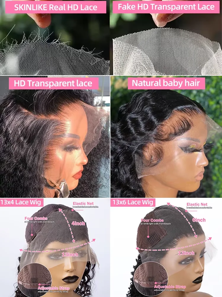 30 36 بوصة مجعد HD 13x6 الدانتيل الباروكات الأمامية شعر الإنسان موجة عميقة البرازيلي موجة المياه الدانتيل شعر مستعار أمامي للنساء السود Preplucked #6