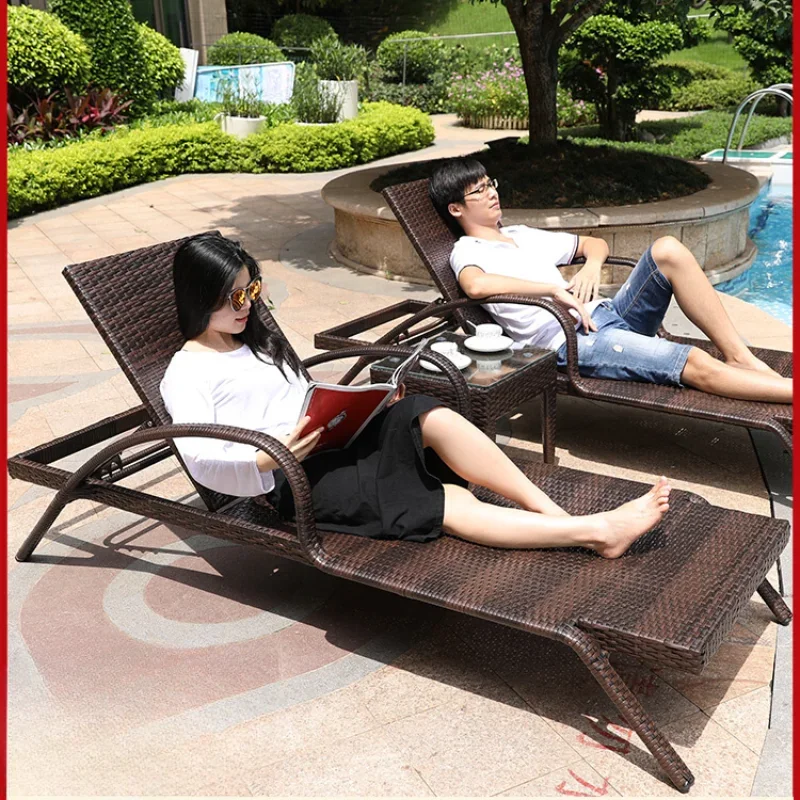 Outdoor beach chair folding lounger bed balcony outdoor leisure rattan patio swimming pool rattan