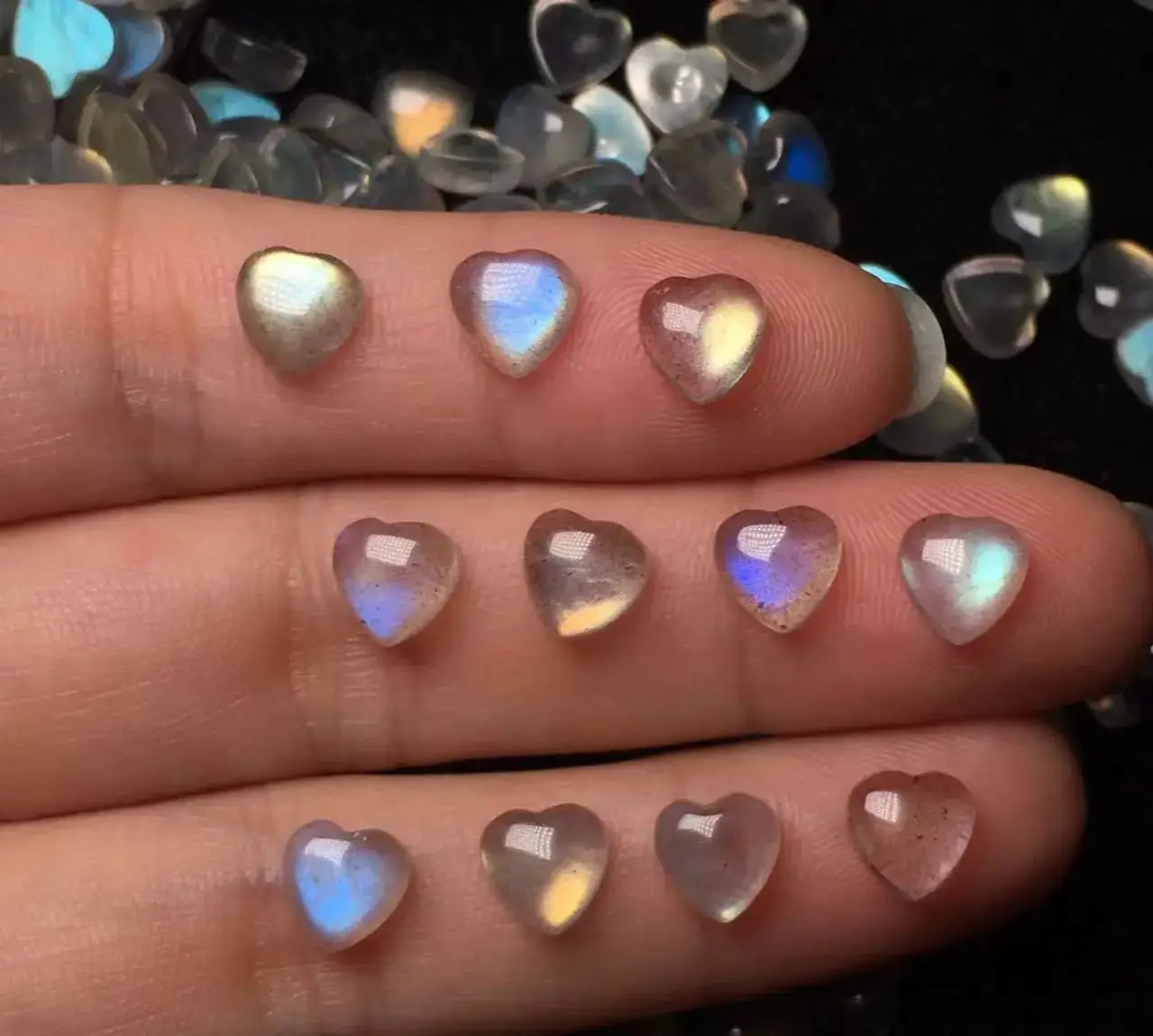 Wholesale 5pcs/pack Blue Flash Labradorite Bead Cabochon 4mm 5mm 6mm 8mm Hearts Shape Semi-Precious Gemstone Ring Face