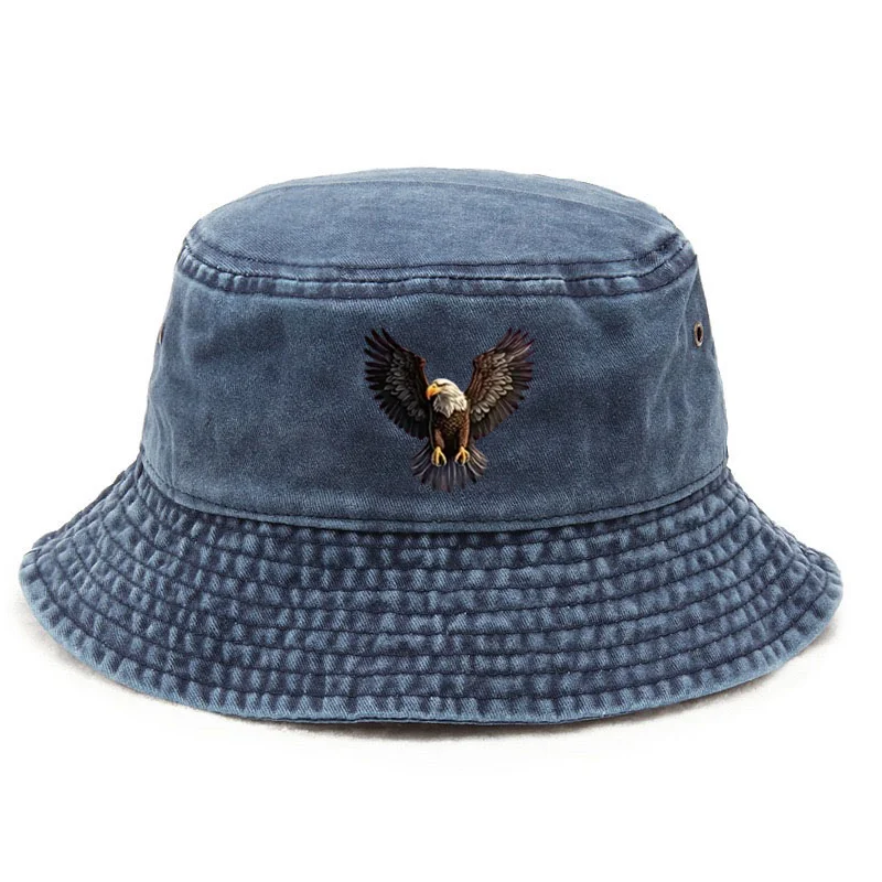 Chapéu balde lavado de algodão com design de águia personalizado, chapéu de pesca vintage para homens e mulheres, proteção solar ao ar livre, boné selvagem ao ar livre