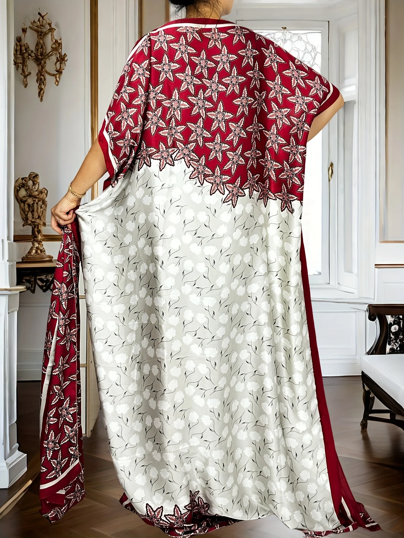

Evening Floral Print Dress Women's Floor-Length Loose Fit Gown